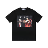 Wholesale off short sleeve ow dissolved arrow gradient starry sky splash ink t-shirt yellow tape warning line love