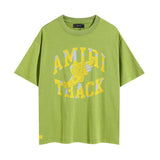 Wholesale foreign trade amir washed distressed tiger head number & letter logo short sleeve t-shirt