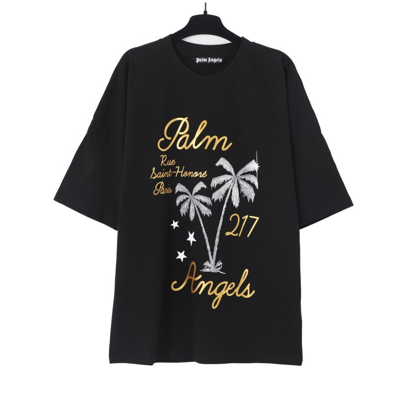 Correct version of spring and summer coconut palm tree short-sleeved series pa angel print couple trendy