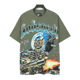 gods short-sleeved heavy weight washed fog high street rock band skull pure cottonprinting t-shirt