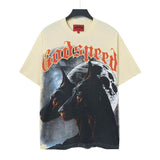 gods short-sleeved heavy weight washed fog high street rock band skull pure cottonprinting t-shirt