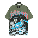 High version gods short sleeve heavy weight washed fog high street rock band skull pure cottonprinting round
