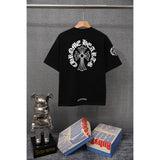 authentic edition chest pocket cross gradient horseshoe flower print short sleeve couple t-shirt