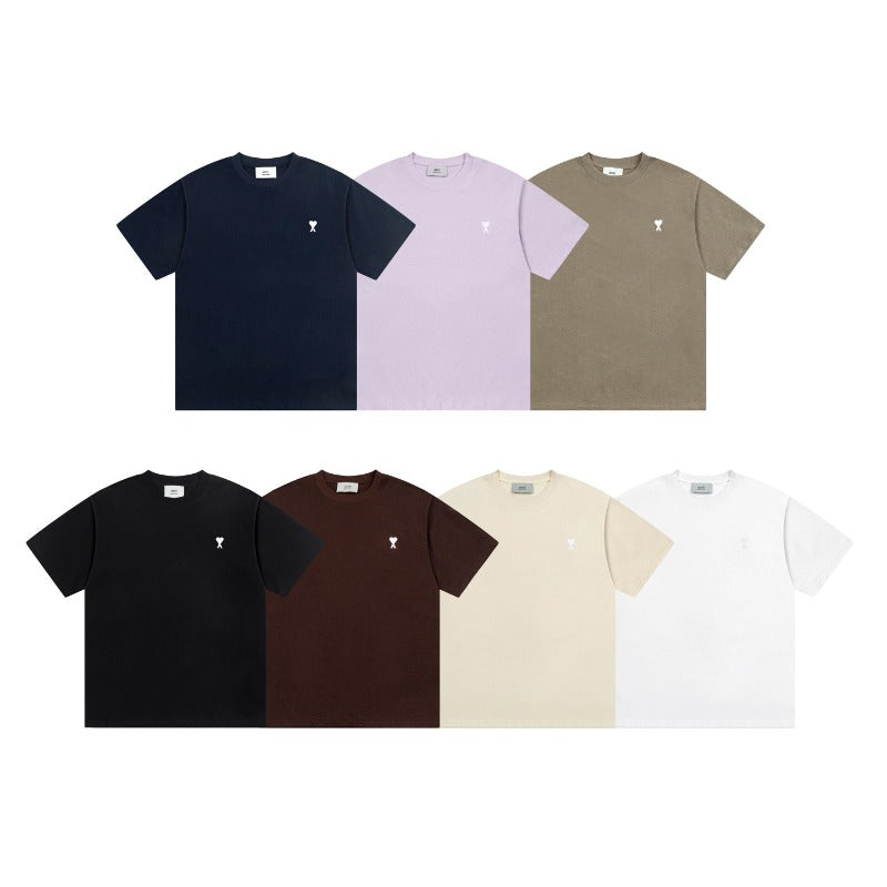 Classic spring/summer white adc heart embroidery short-sleeve t-shirt - minimalist, lightweight, and breathable