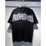 Wholesale american streetwear purple flow paint letter graffiti logo high-quality short-sleeve t-shirt for men and couples