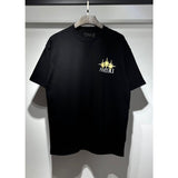 [gram] am flow paint graffiti letter starry sky classic logo print short sleeve couple t-shirt