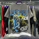 American retro style roughplay jesus faux two-piece long sleeve sweatshirt - skull rock washed distressed ripped