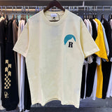 Rhude T Shirts Blue Sunset Print Cotton Casual Short Sleeve Men and Women