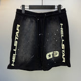 H-star series] fog high street retro women's head washed and distressed couple t-shirt shorts sweatshirt pants