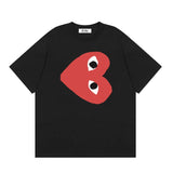 Correct version star kawakubo pla heartembroider short-sleeved pure cotton red heart peach couple t-shirt y