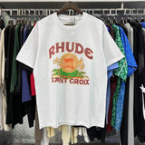 Rhude T Shirts Coconut Printed Cotton Casual Short Sleeve Men and Women