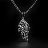 Jewelry Indian Chief Skull Stainless Steel Pendant Necklace