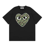 Correct version star kawakubo pla heartembroider short-sleeved pure cotton red heart peach couple t-shirt y