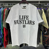 Meichao life husters masked tattoo angel print hotfix rhinestone lettering oversized casual short sleeve t-shirt