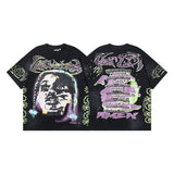 Ss american skull washed and distressed letter loose plus size short sleeve streetwear t-shirt - men's trendy style