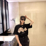 Cross-border wholesale pa severed bear short-sleeved pink bear t-shirt high collar os loose palm tree