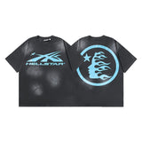 Ss american skull washed and distressed letter loose plus size short sleeve streetwear t-shirt - men's trendy style