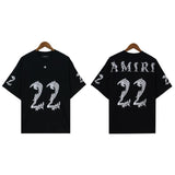 Cross-border wholesale correct version am splash ink flow paint camouflage starry sky graffiti letter short-sleeved high street couple t