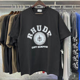 Rhude T Shirts Solid Color Pattern Printed Cotton Casual Short Sleeve Men and Women