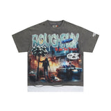 Wholesale american retro rugged play gorilla print t-shirt - distressed, ripped, faux two-piece short sleeve