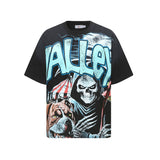 valley washed distressed printed short-sleeved hip-hop loose street t-shirt hooded