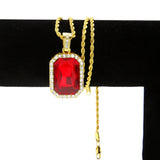 Jewelry Hip Hop Diamond Square Red Treasure Pendant Necklace Spectrum