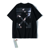 Wholesale off short sleeve ow dissolved arrow gradient starry sky splash ink t-shirt yellow tape warning line love