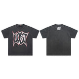 High quality lost intricacy dark torch hot diamond washed distressed round neck short-sleeved t-shirt