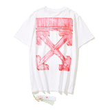 Wholesale off short sleeve ow dissolved arrow gradient starry sky splash ink t-shirt yellow tape warning line love