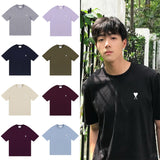 Ami clams embroidered heart color block crew neck short sleeve loose fit cotton t-shirt summer top