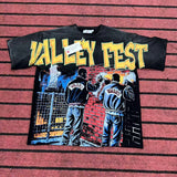 valley washed distressed printed short-sleeved hip-hop loose street t-shirt hooded