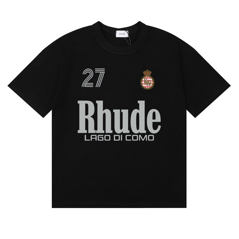 Rhude T Shirts LAGO DI COMO Printed Cotton Casual Short Sleeve Men and Women