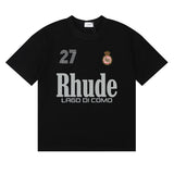 Rhude T Shirts LAGO DI COMO Printed Cotton Casual Short Sleeve Men and Women