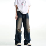Unisex Jeans Vintage Washed Blue Ripped Jeans