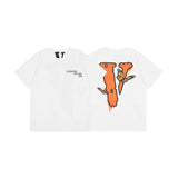 Cross-border foreign trade wholesale summer european and american lone short-sleeved butterfly large v letter printing men