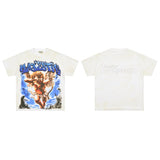 Majestik american street style retroprinting distressed loose hot diamond high street style tops short-sleeved t-shirt