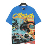 High version gods short sleeve heavy weight washed fog high street rock band skull pure cottonprinting round