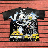 valley washed distressed printed short-sleeved hip-hop loose street t-shirt hooded