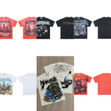 Majestik american street style retroprinting distressed loose hot diamond high street style tops short-sleeved t-shirt
