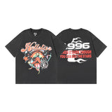 Ss american skull washed and distressed letter loose plus size short sleeve streetwear t-shirt - men's trendy style