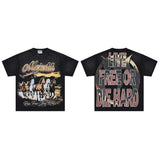 Majestik american street style retroprinting distressed loose hot diamond high street style tops short-sleeved t-shirt