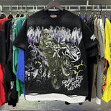 High street style roughplay gorilla print tee - distressed ripped faux layered short sleeve - american retro trend