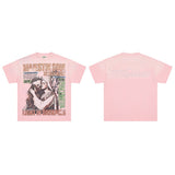 Majestik american street style retroprinting distressed loose hot diamond high street style tops short-sleeved t-shirt