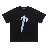 trap gradient letter tiger head short sleeve european and american high street trap star printing t-shirt loose s