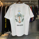 Rhude T Shirts Coconut Crown Printing Cotton Casual Short Sleeve Men and Women