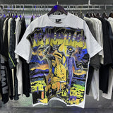 Meichao life husters masked tattoo angel print hotfix rhinestone lettering oversized casual short sleeve t-shirt