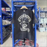 Saint michael co-branded skull letter high street retro washed distressed loose round neck short-sleeved t-shirt