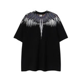 mb short-sleeved python lion head colorful feather wings t-shirt european and american loose couple
