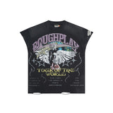Wholesale american retro rugged play gorilla print t-shirt - distressed, ripped, faux two-piece short sleeve