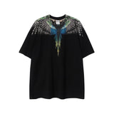 Cross-border wholesale european and american mb short-sleeved gradient colorful wings t-shirt couple black and white feather half